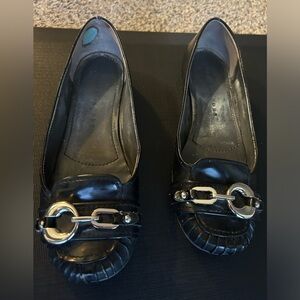 Audrey Brooke Black Flats with Buckle on Round Toe Work Formal Business Casual